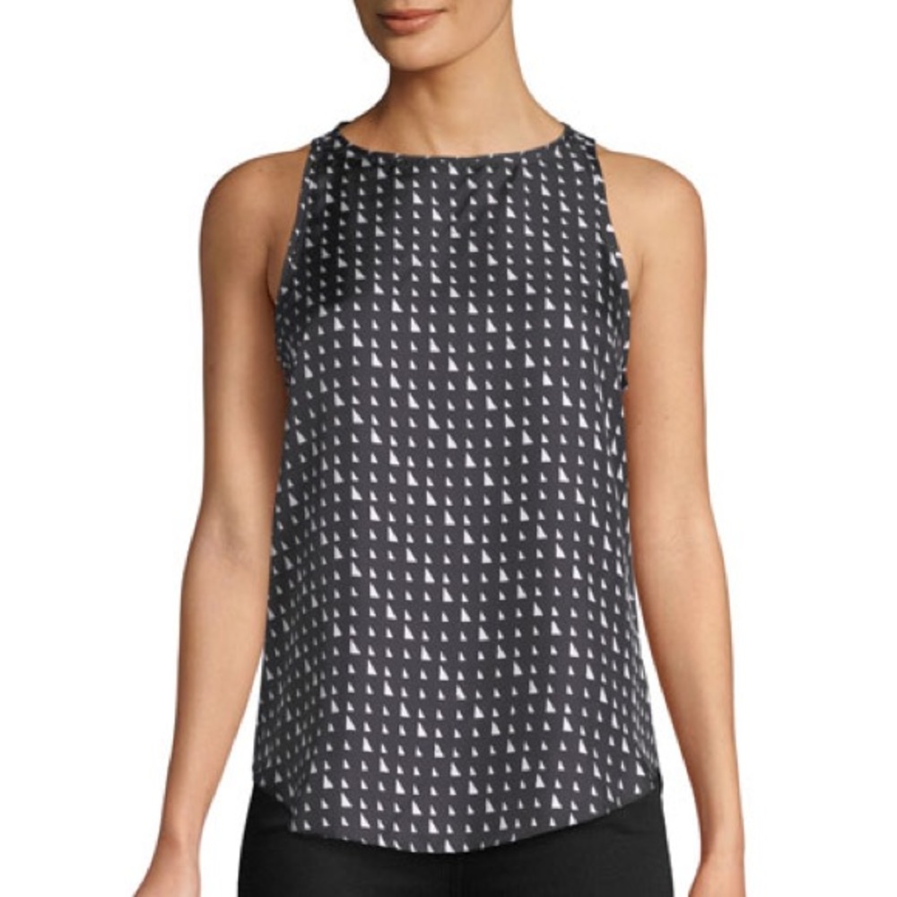 Theory Triangle Stripe Silk Twill Racerback Tank. Size Small.